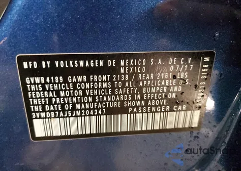 2018 Volkswagen Jetta Se z USA, uszkodzony, nr VIN 3VWDB7AJ5JM204347